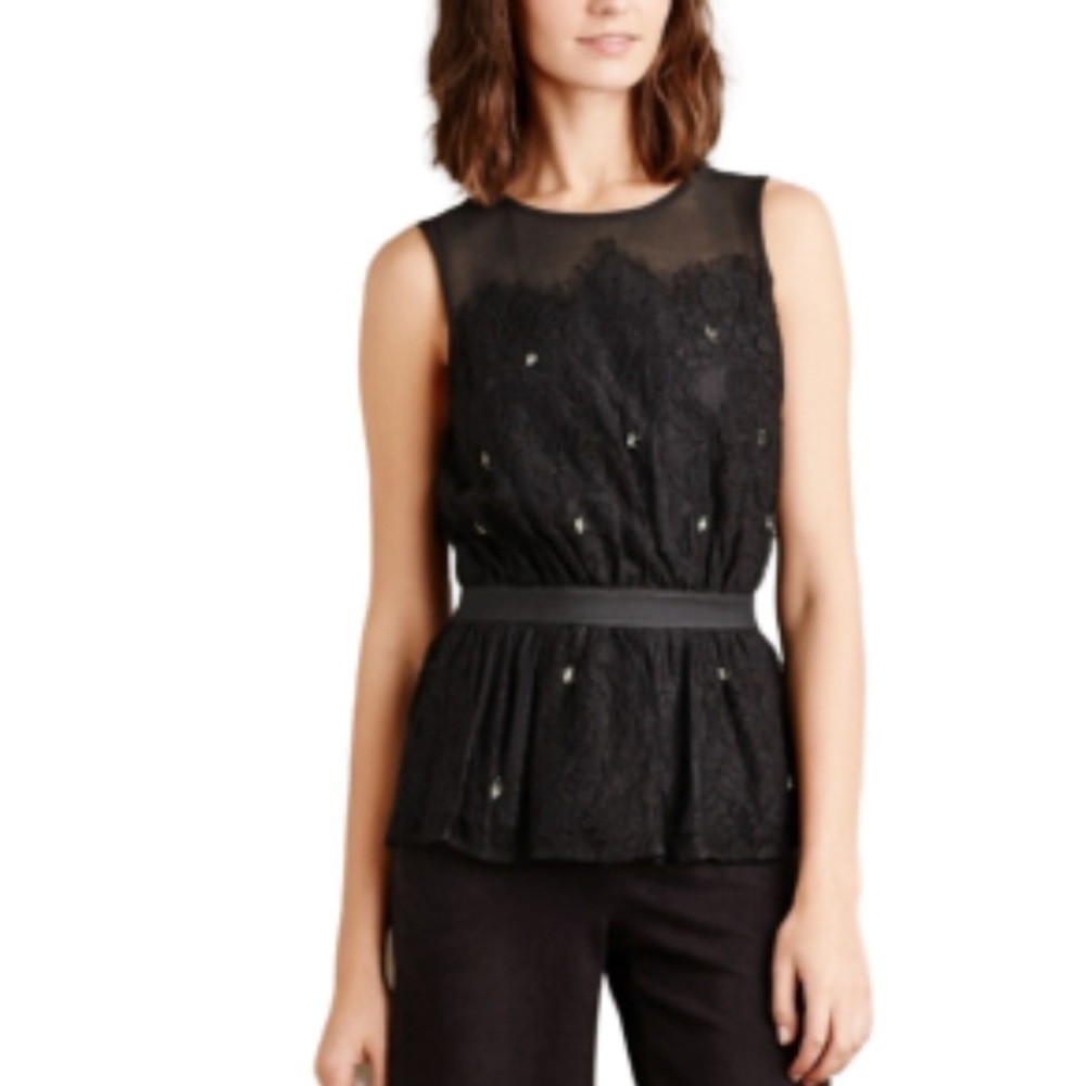 Meadow Rue Black Stargazer Lace Peplum Embellish Tank size XS